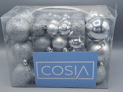 COSIA Weihnachtskugeln 50 Stück Silber Christbaumkugeln Kunststoff Baum HA31