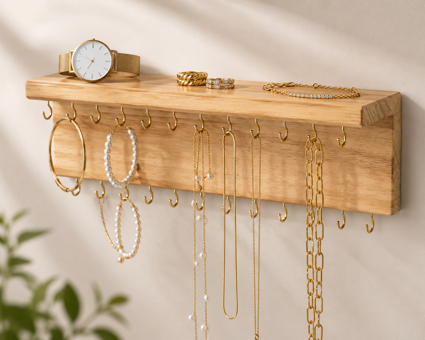 BELLE VOUS Schmuckhalter Wand Naturholz Schmuck Organizer 24 Haken Kettenhalt E6