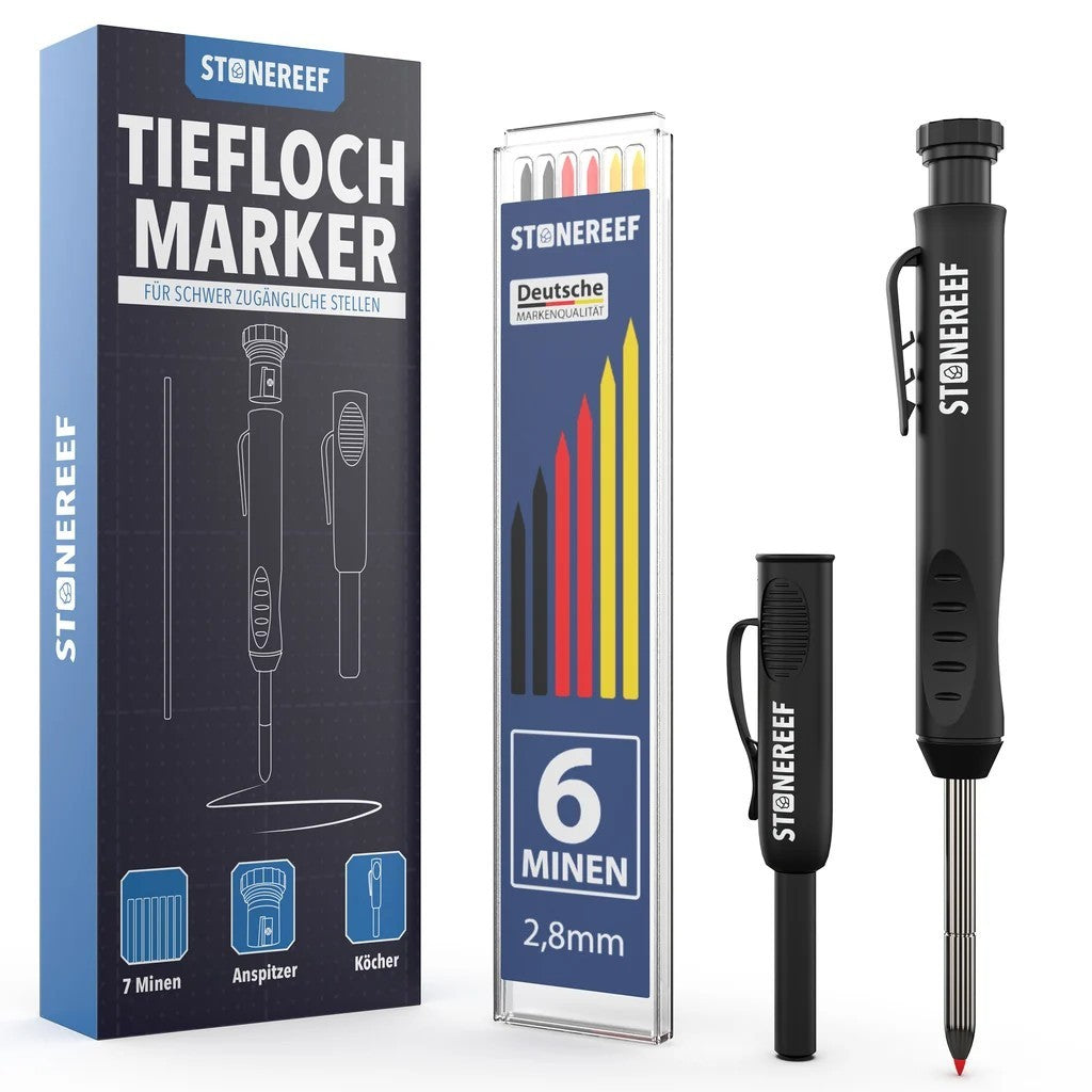 STONEREEF Tieflochmarker SR-1061 2,8mm 6 Ersatzminen Anspitzer Bohrlöcher