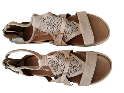 Jolana & Fenena Damen Sandalen Gr. 39 Beige Leder Strass Reißverschluss G2