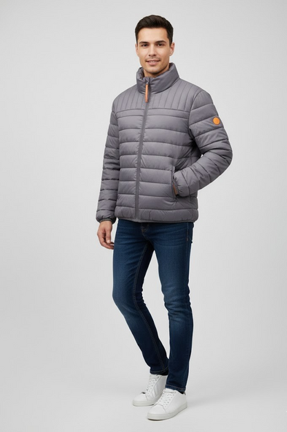 Strandfein Menswear Herren Steppjacke Gr. 56 Grau Kapuze abnehmbar Jacke