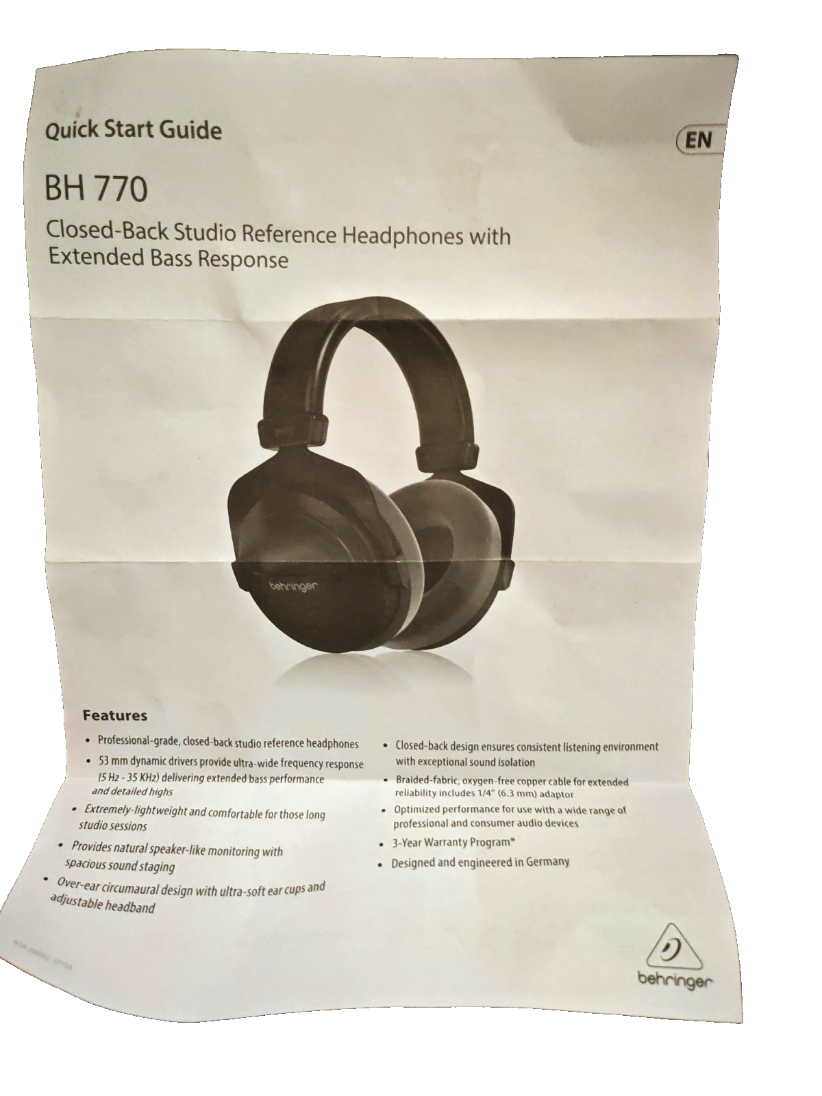 Behringer BH 770 Studio Kopfhörer 80 Ohm Over Ear 53mm Monitoring Schwarz A8