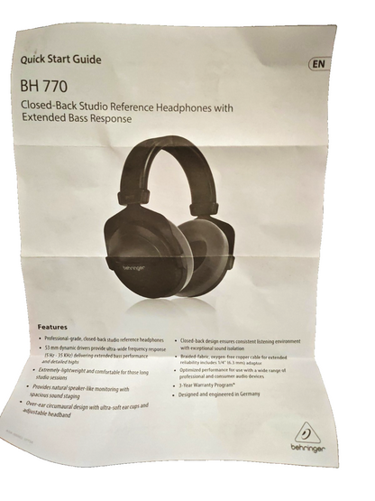 Behringer BH 770 Studio Kopfhörer 80 Ohm Over Ear 53mm Monitoring Schwarz A8