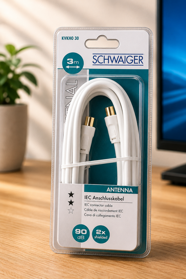 Schwaiger KVKHQ30 IEC Anschlusskabel 3m 90dB 2x Shielded TV