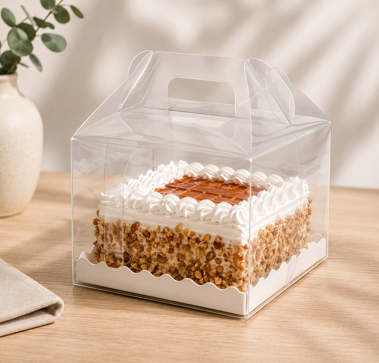 BELLE VOUS 10x Kuchenbox Transparent 15x15x12cm Geschenkbox mit Deckel D-09