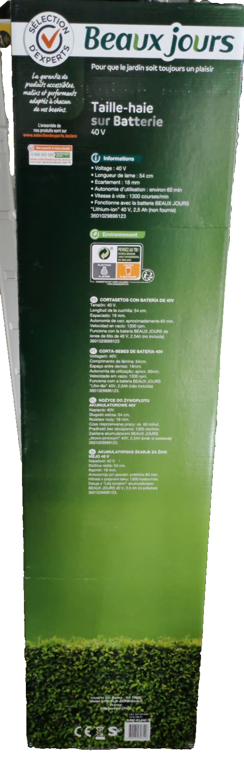 Beaux Jours Akku Heckenschere 40V 54cm 18mm ELR01-R3-540-18 ohne Akku B2