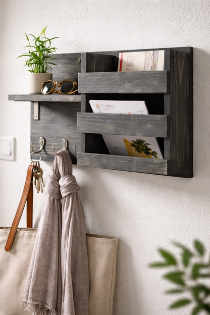Hängende Wandgarderobe 42x25 – platzsparend mit Haken Grau Schwarz
