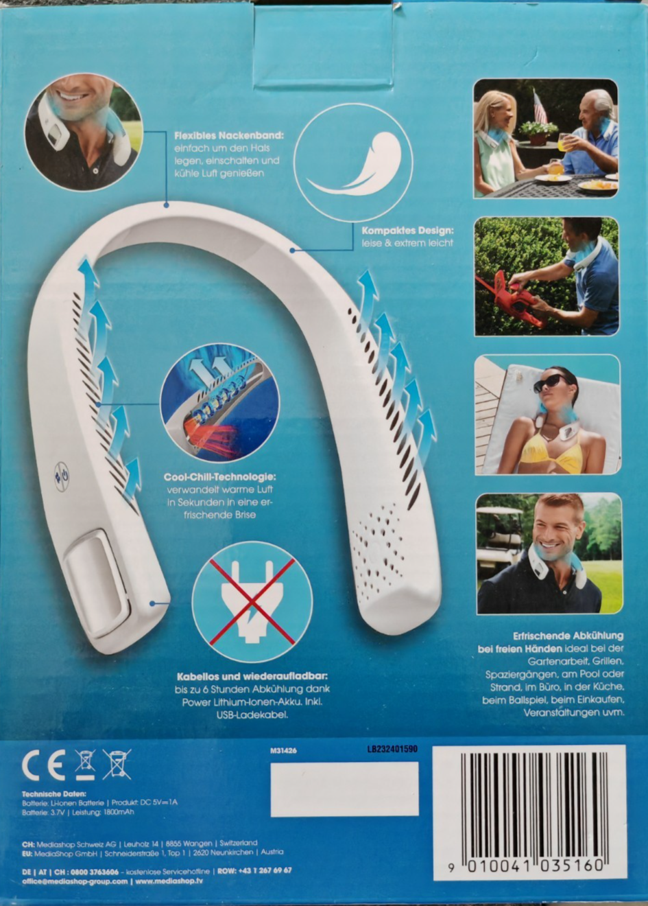 LIVINGTON Cool2Go Nackenventilator Tragbarer Ventilator USB 3 Stufen 6h Akku C6