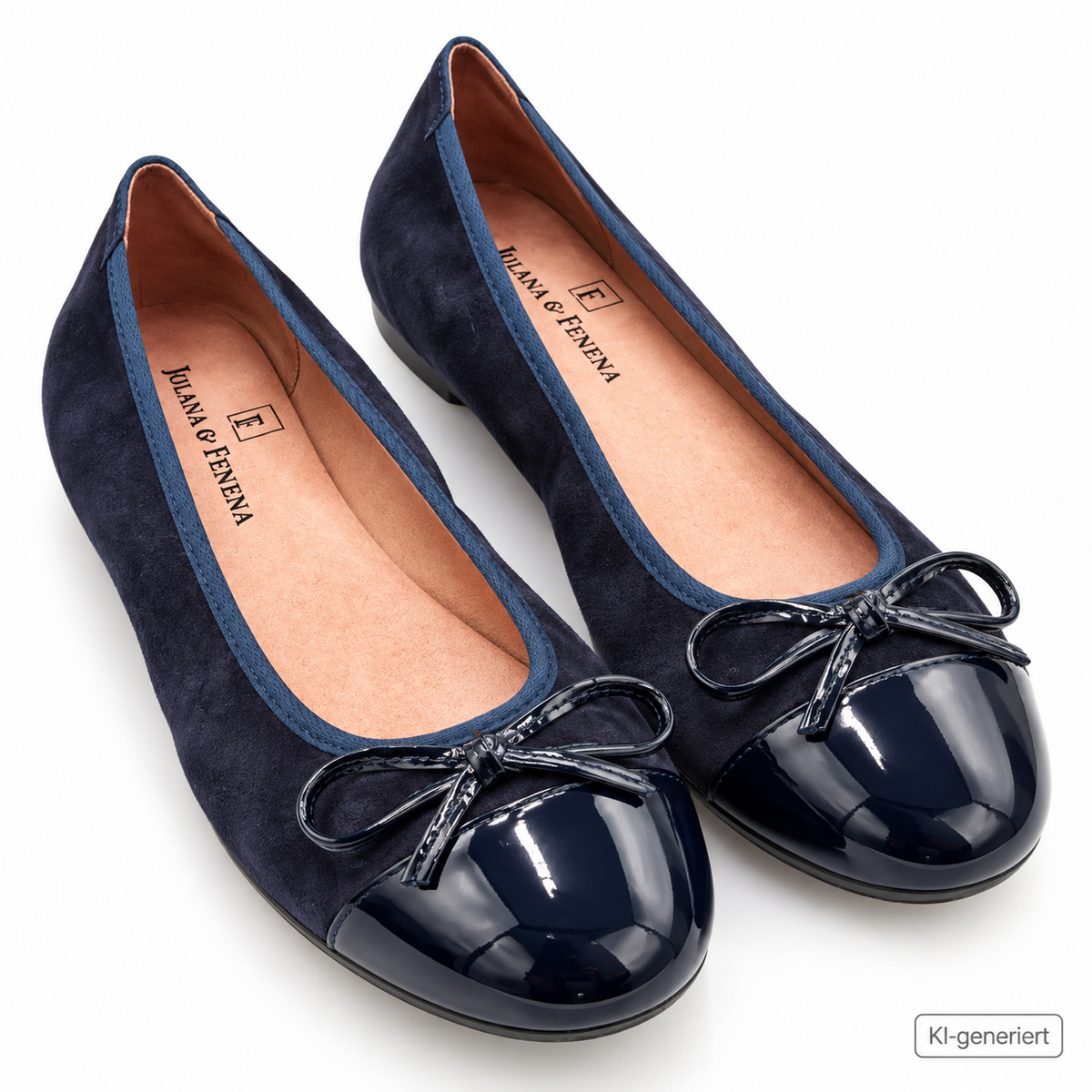 JOLANA & FENENA Damen Ballerinas Dunkelblau Leder Lack Schleife Schuhe G2