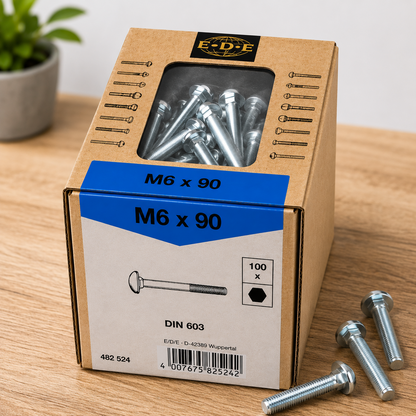 Lux Schlossschrauben verzinkt M6x90mm 100x Rundkopf metrisch Gewinde