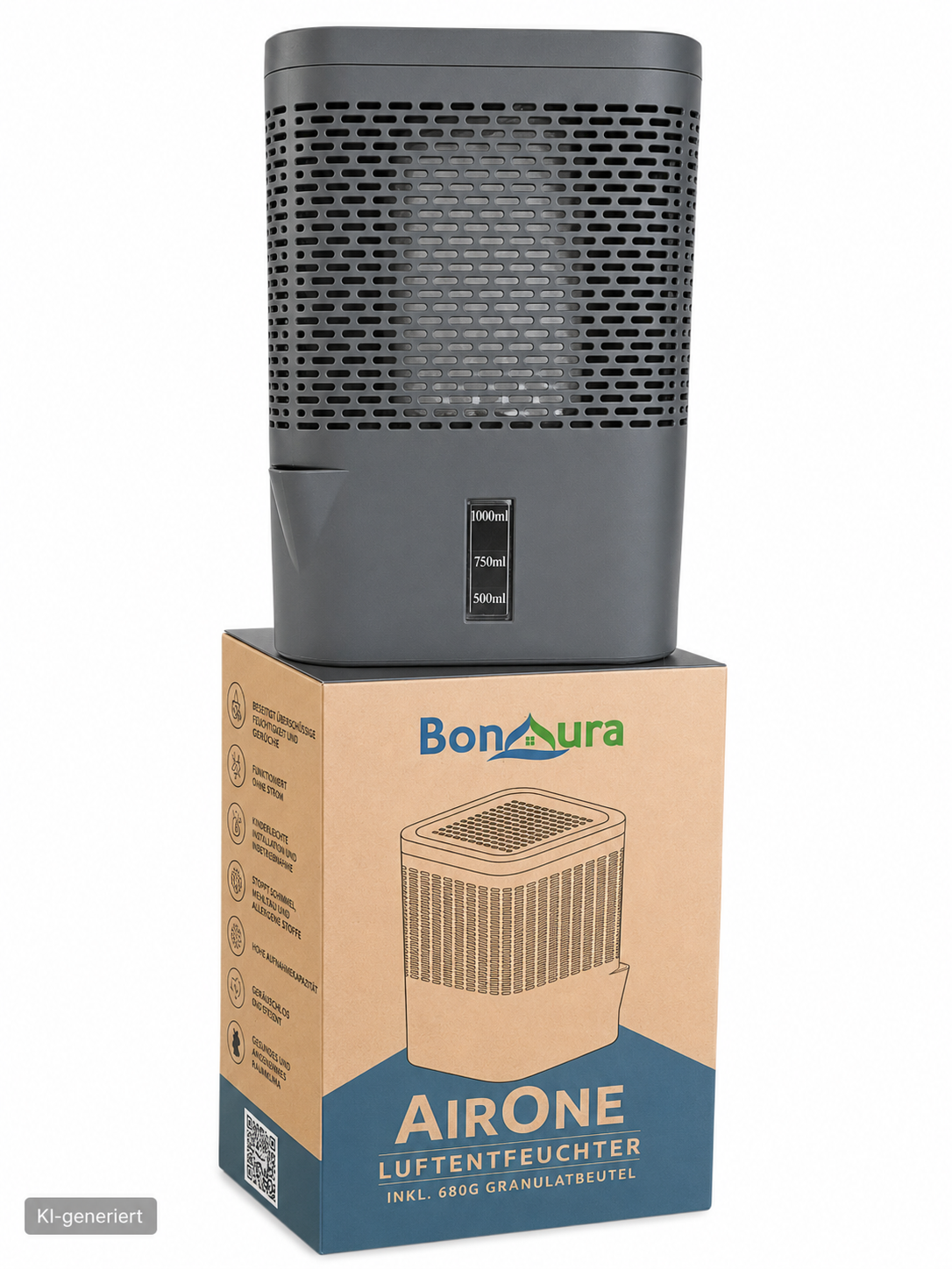 BonAura AirOne Luftentfeuchter 680g Granulat 55m³ 1L ohne Strom Entfeuchter HA28