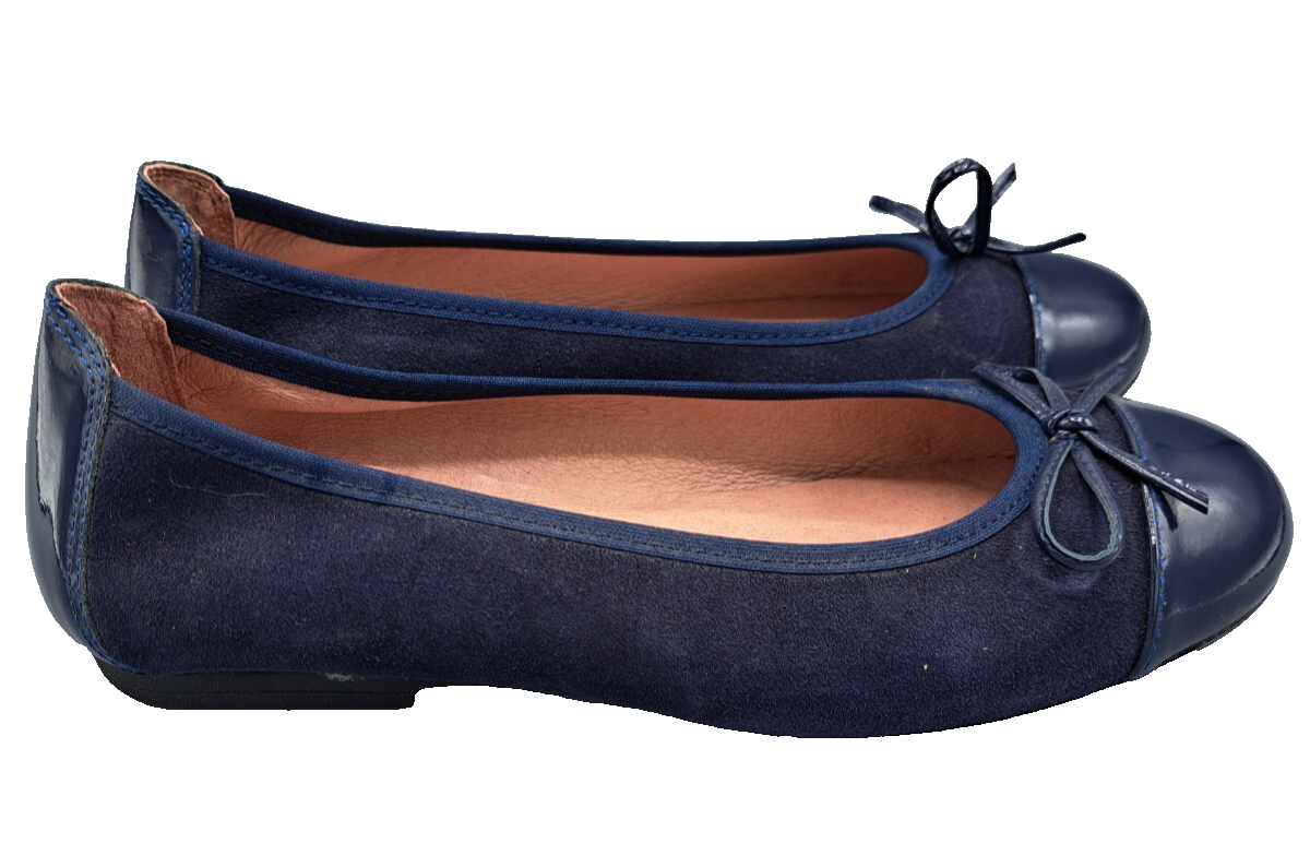 Paul Vesterbro Damen Ballerinas Gr. 36 Dunkelblau Lack Schleife Halbschuhe G