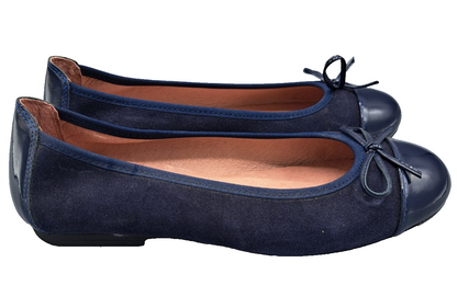 Paul Vesterbro Damen Ballerinas Gr. 36 Dunkelblau Lack Schleife Halbschuhe G