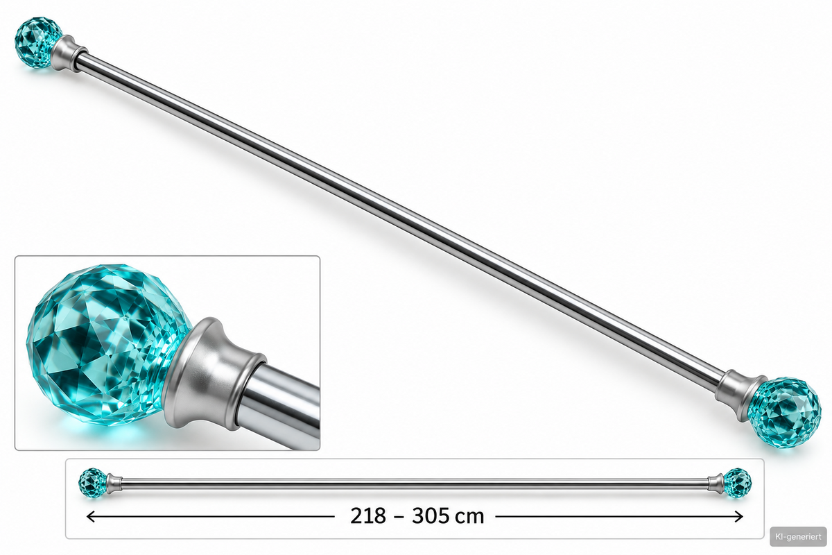 Amazon Basics Kindergardinenstange 218-305 cm Türkis Blau Kristall Endstücke H10
