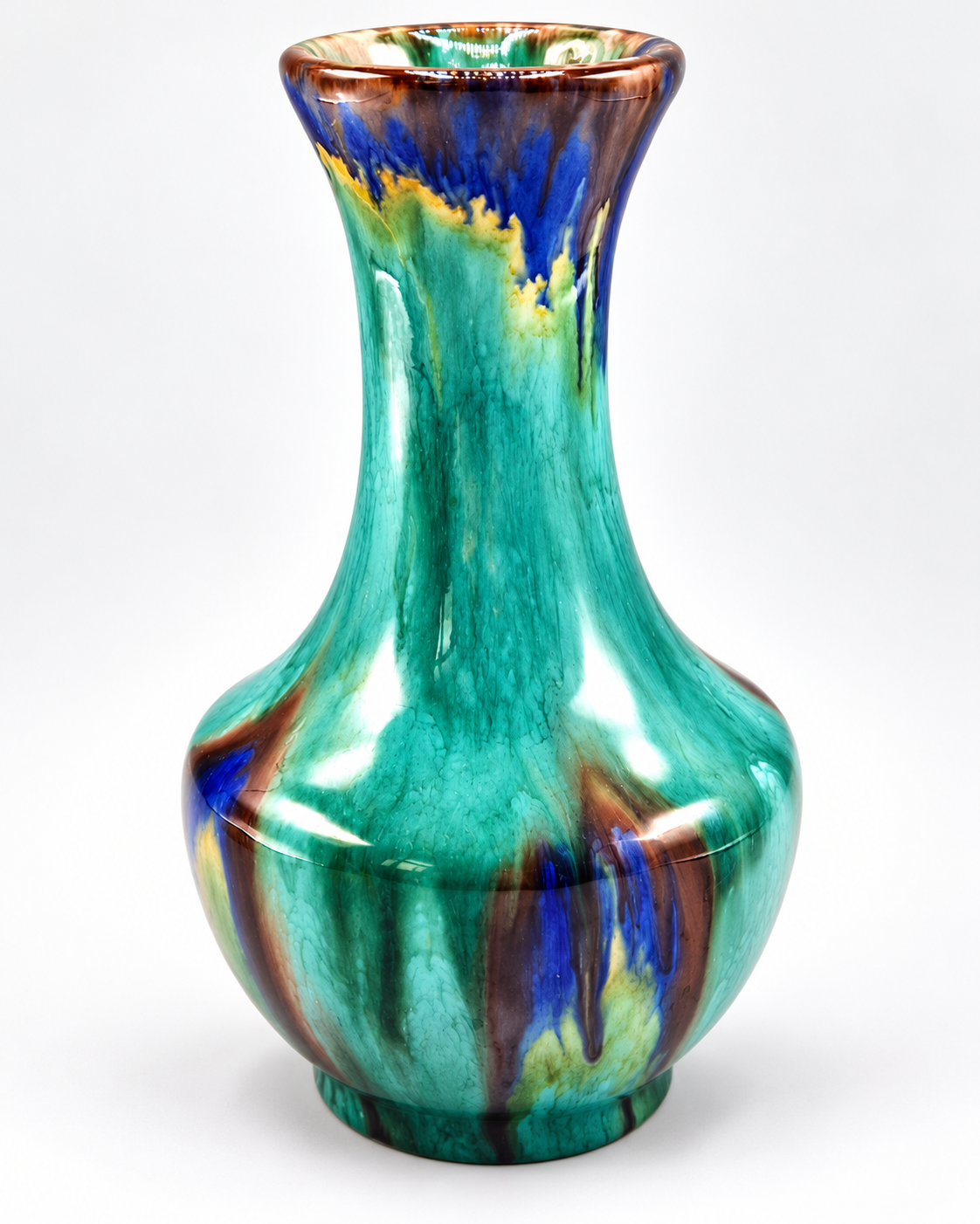 Vintage Keramik Vase 17 cm Türkis Blau Laufglasur signiert Studiokeramikt