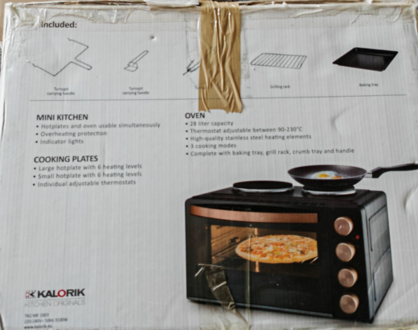 Kalorik TKG MK 1003 2in1 Miniküche Backofen Kochplatten 28L Drehspieß 3100W Pal2