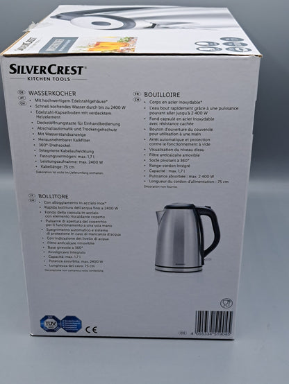 SilverCrest Wasserkocher, 1,7 Liter, 2400 Watt, Edelstahlgehäuse