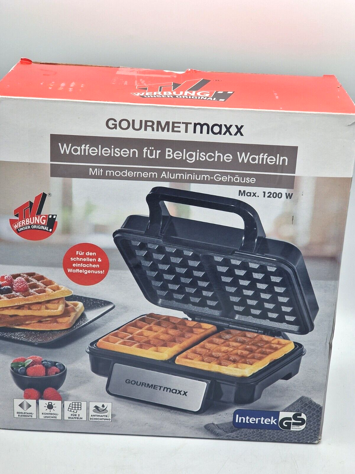 GOURMETmaxx Waffeleisen für 2 Belgische Waffeln Antihaft Cool-Touch Griff