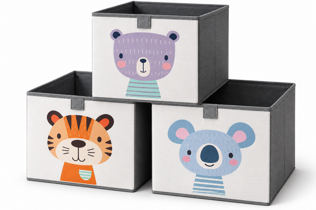 Navaris 3er Set Aufbewahrungsbox Kinderzimmer Faltbox Spielzeugkiste Tiere D-07