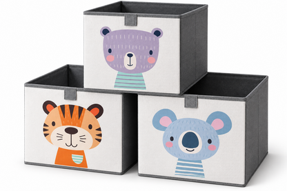 Navaris 3er Set Aufbewahrungsbox Kinderzimmer Faltbox Spielzeugkiste Tiere D-07