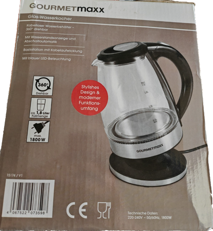 GOURMETmaxx Glas Wasserkocher 1,8L 1800W LED