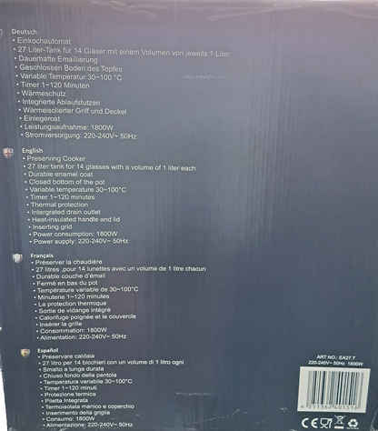 DMS Einkochautomat EA27.T 27L Einkochtopf Glühweinkocher 1800W Edelstahl HO-A13