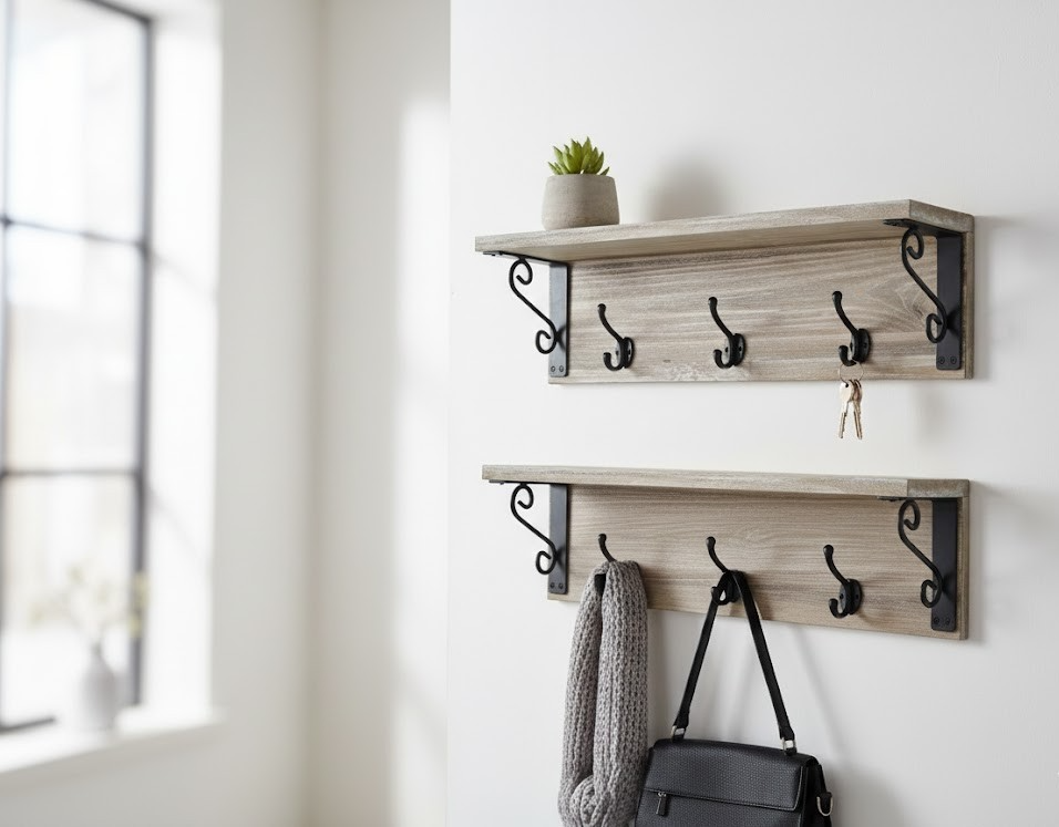 Spiretro Farmhose Garderobe Teak Braun 2er Set Haken Ablage B:40cm H:18cm