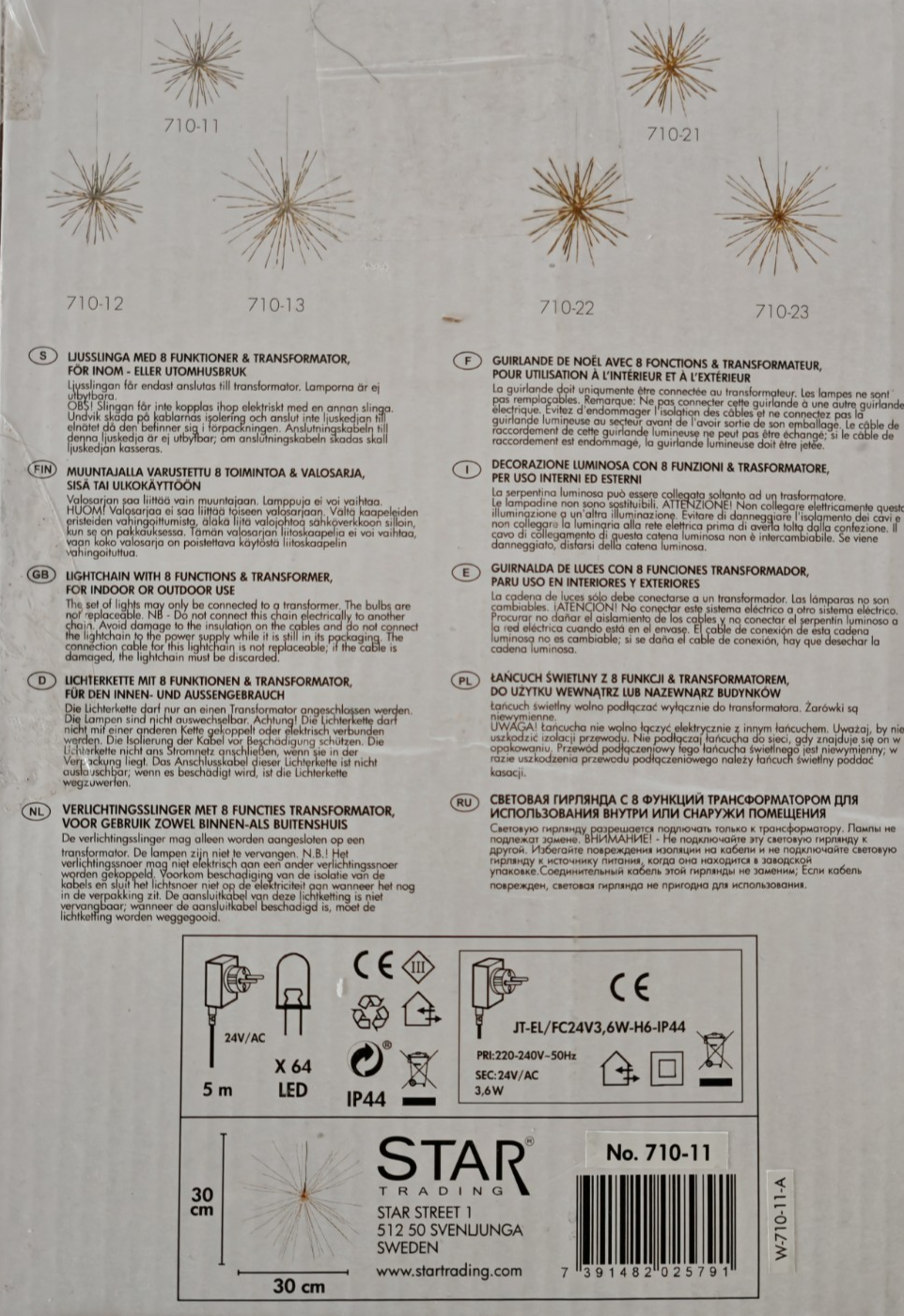 Star Trading LED Feuerwerk Stern Silber 30 cm 64 LEDs 8 Funktionen Außen HA33