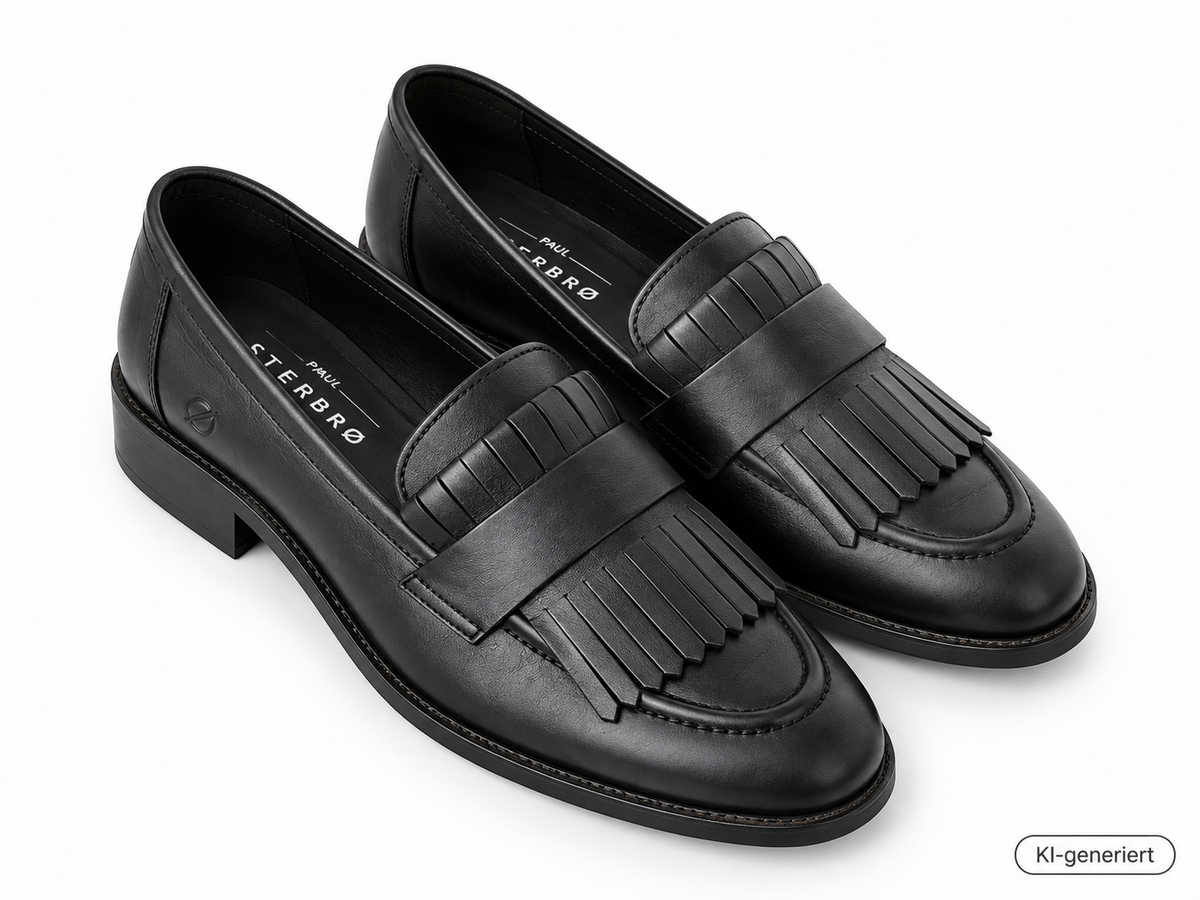 Paul Vesterbro Damen Loafer Gr. 39 Schwarz Leder Fransen Slipper Halbschuhe G2