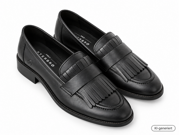 Paul Vesterbro Damen Loafer Gr. 39 Schwarz Leder Fransen Slipper Halbschuhe G2