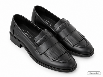 Paul Vesterbro Damen Loafer Gr. 39 Schwarz Leder Fransen Slipper Halbschuhe G2