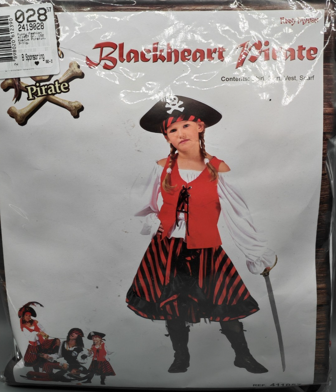 Funny Fashion Blackheart Pirate Piratin Kostüm Mädchen Gr. 152 Karneval