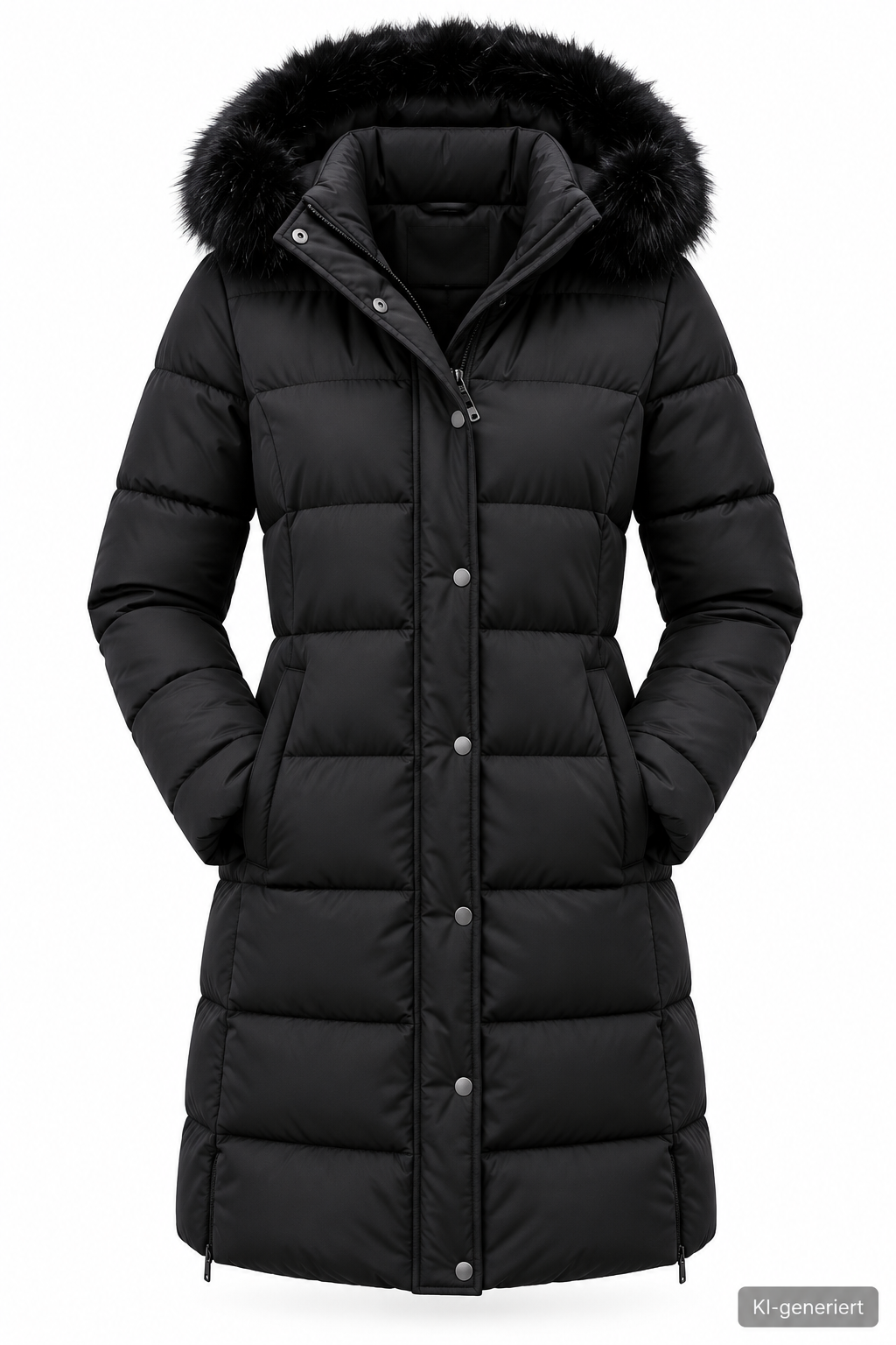 VIA MILANO Damen Steppmantel Gr. 36 Schwarz Wintermantel Kapuze Kurzmantel D3