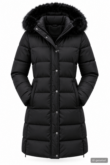 VIA MILANO Damen Steppmantel Gr. 36 Schwarz Wintermantel Kapuze Kurzmantel D3