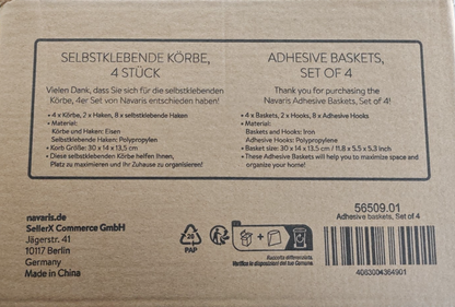 Navaris 4x Hängekorb Set selbstklebend Metall Aufbewahrungskorb Drahtkorb C05