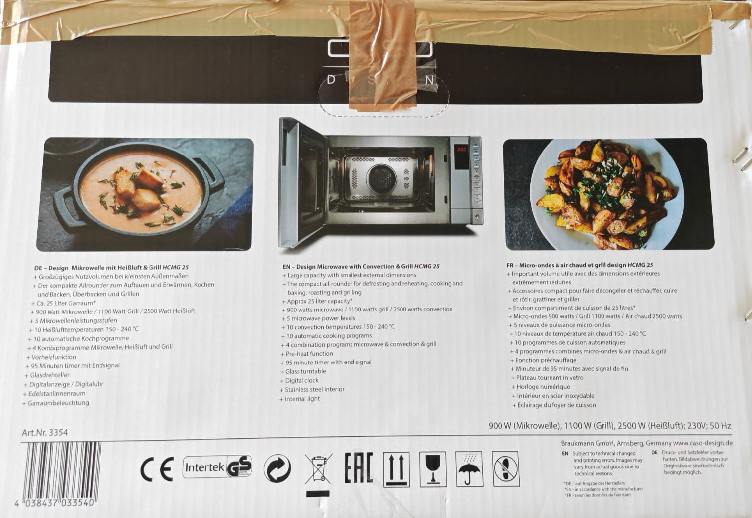 CASO HCMG 25 Mikrowelle Heißluft Grill 25L 900W Edelstahl 10 Programme HA22