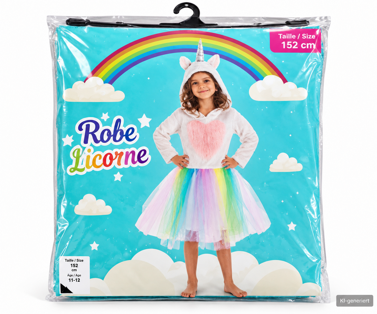 CHAKS Kinder Einhorn Kostüm Mädchen 128 cm Regenbogen Tüllkleid Fasching G