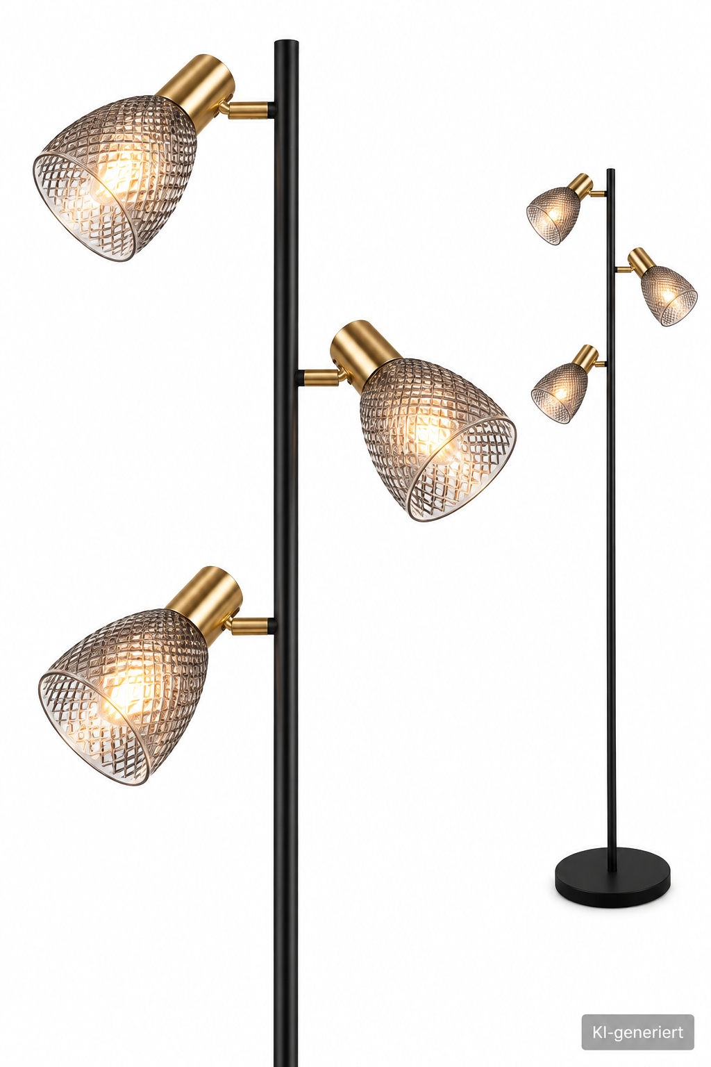 NÄVE Stehlampe Lindita 3-flammig Messing Matt Smokey Glas 3x E14 Stehleuchte F3