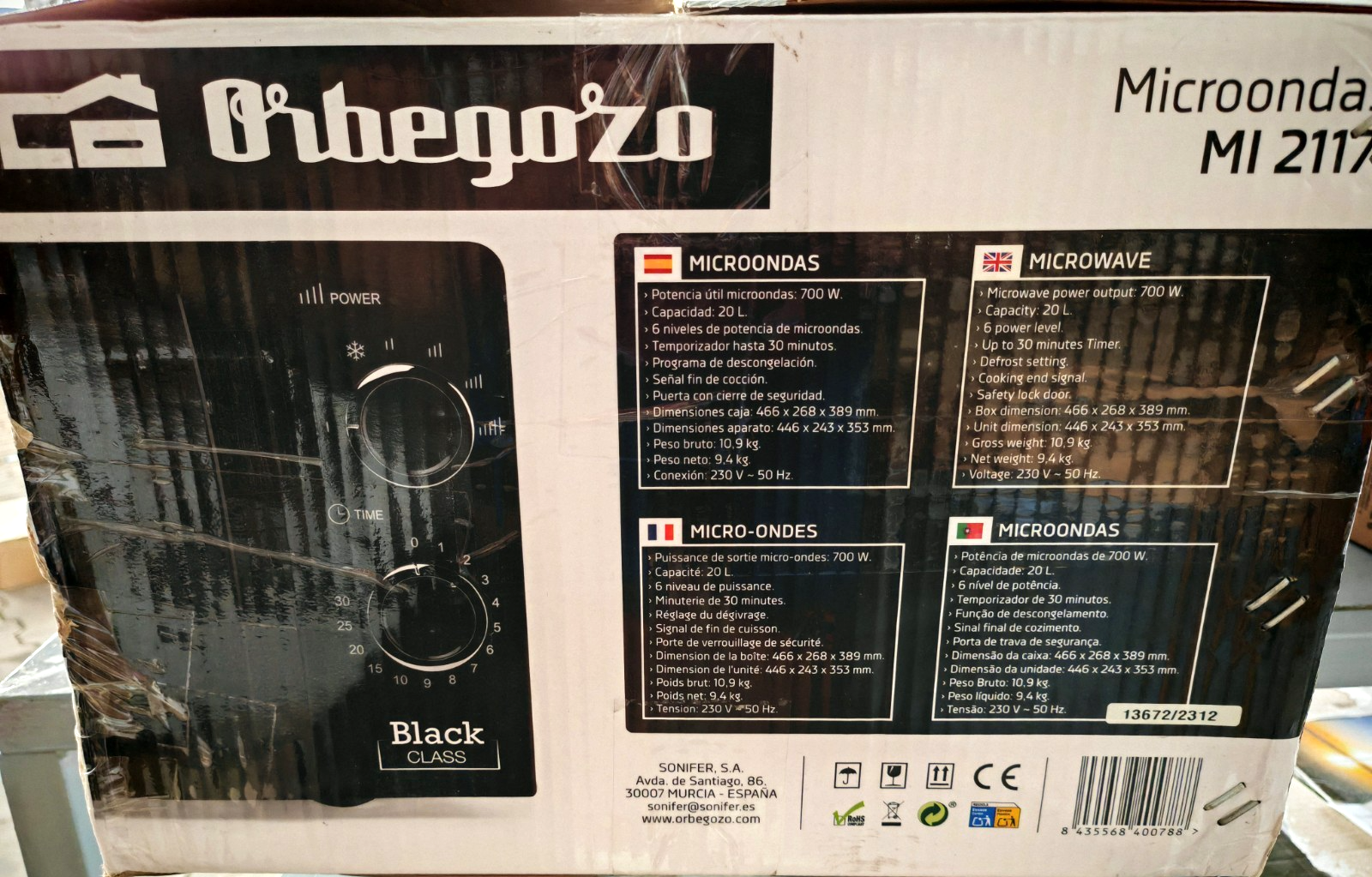 Orbegozo MI2117 Mikrowelle 20L 700W Schwarz 6 Leistungsstufen Timer Küche HO-A22