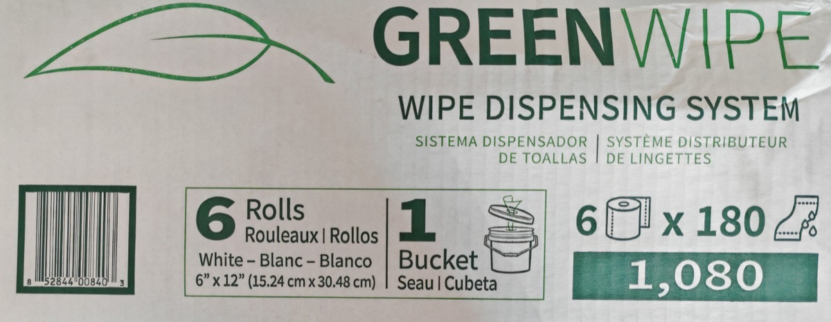 GreenWipe Reinigungstücher 1080 Stück 6 Rollen + Spendereimer Industrie Wipe HA6