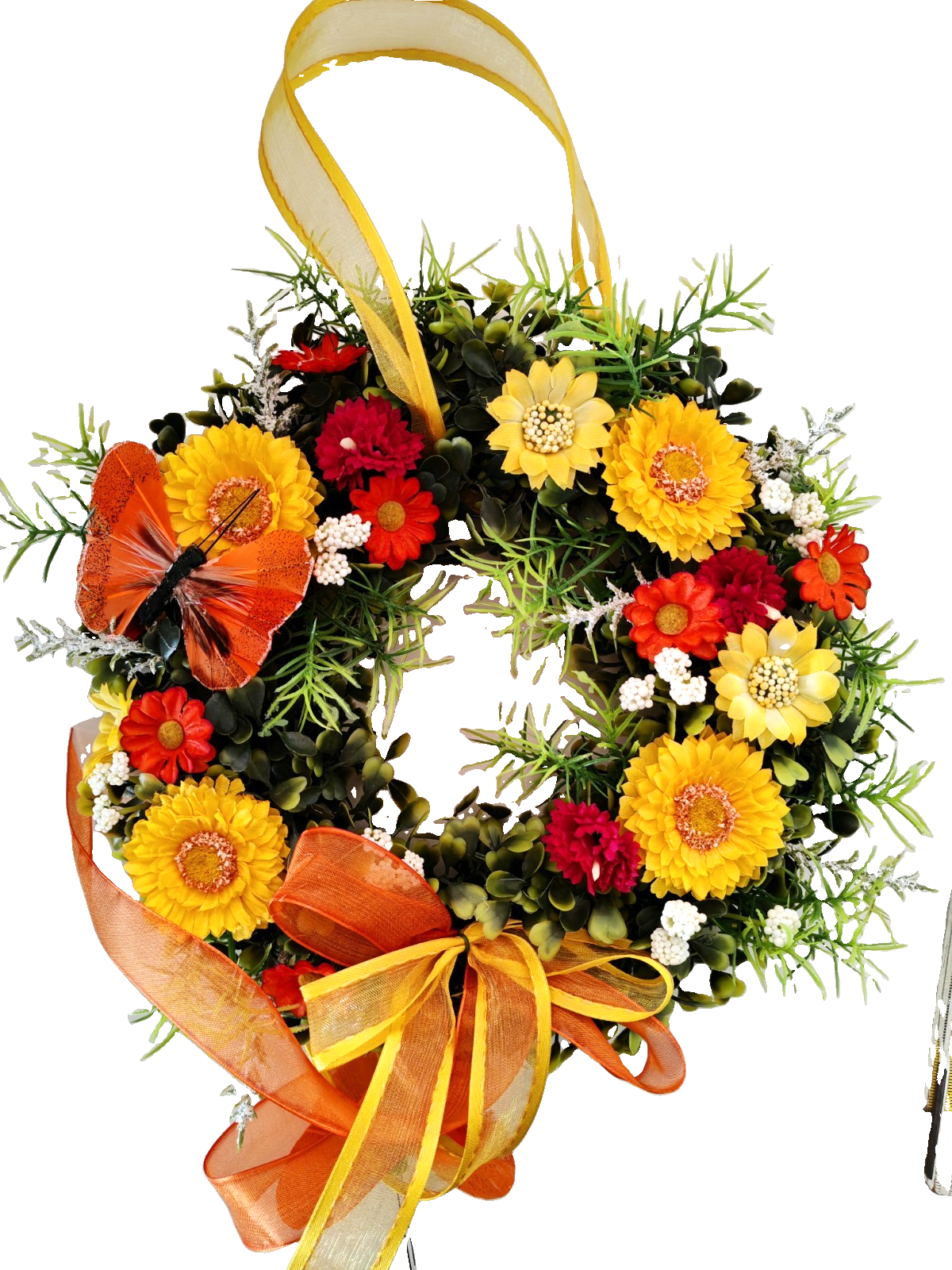 Türkranz Blumenkranz Gelb Orange Schmetterling Frühling Sommer Kunstblumen HA14
