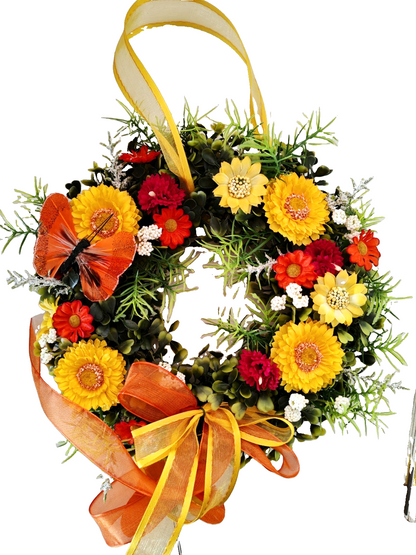 Türkranz Blumenkranz Gelb Orange Schmetterling Frühling Sommer Kunstblumen HA14