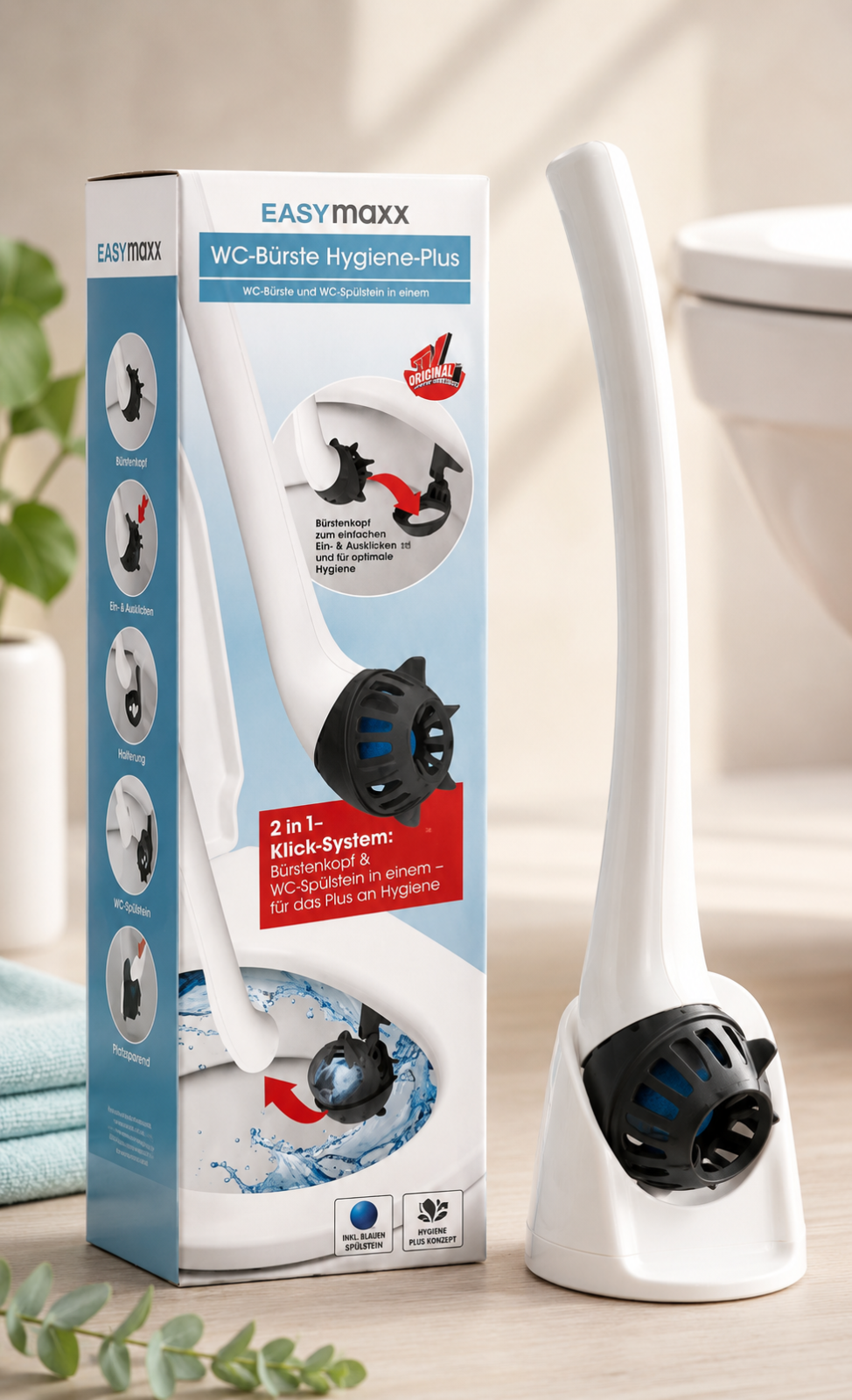 EASYmaxx WC Bürste Hygiene Plus 2in1 Spülstein Klo Bürste Weiß Schwarz