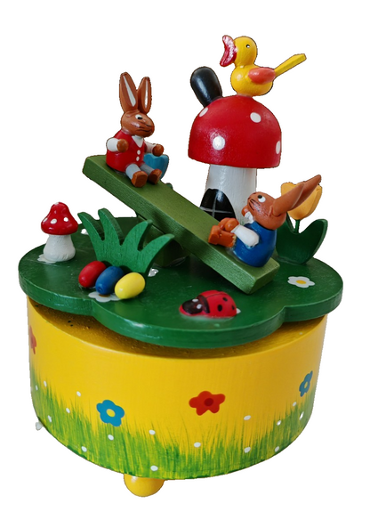 My Flair Spieluhr Osterhasen Wippe Holz Melodie Osterdeko 12 cm B2