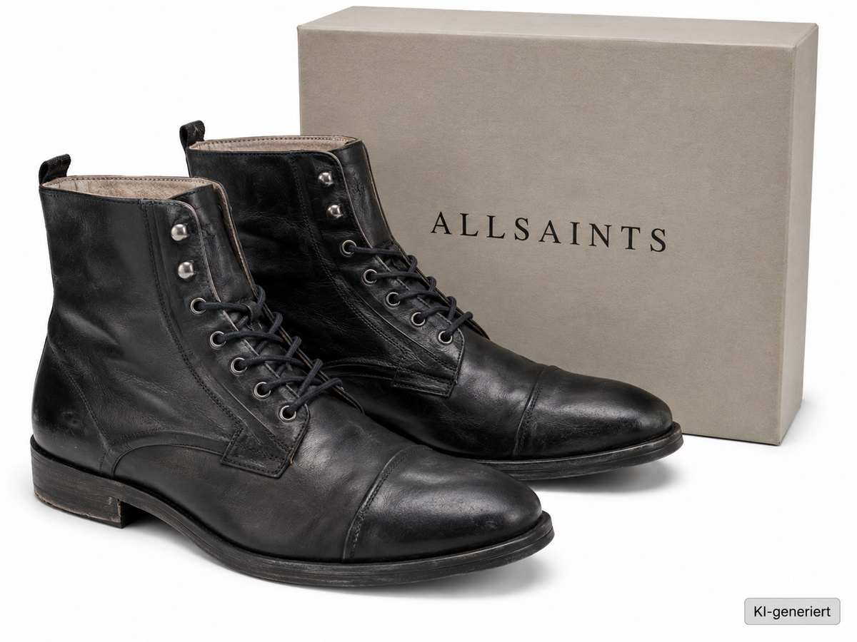 AllSaints Mikkel Herren Boots Leder Schwarz Schnürstiefel Stiefelette Gr. 45 G1