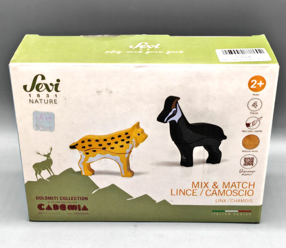 Trudi Mix o Match Animali Dolomiti Lince Camoscio Sevi Holzspielzeug 23x6x15,5cm