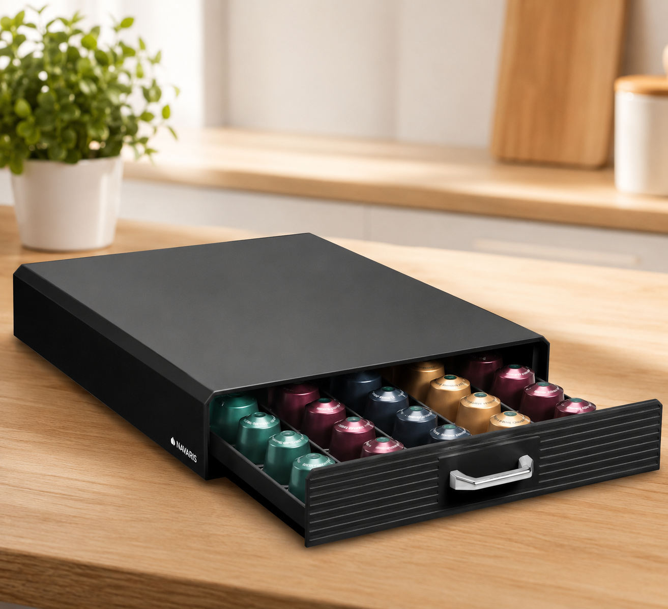 Navaris Kapselhalter für 50 Nespresso Kapseln Kapselspender Schublade Schwarz B6