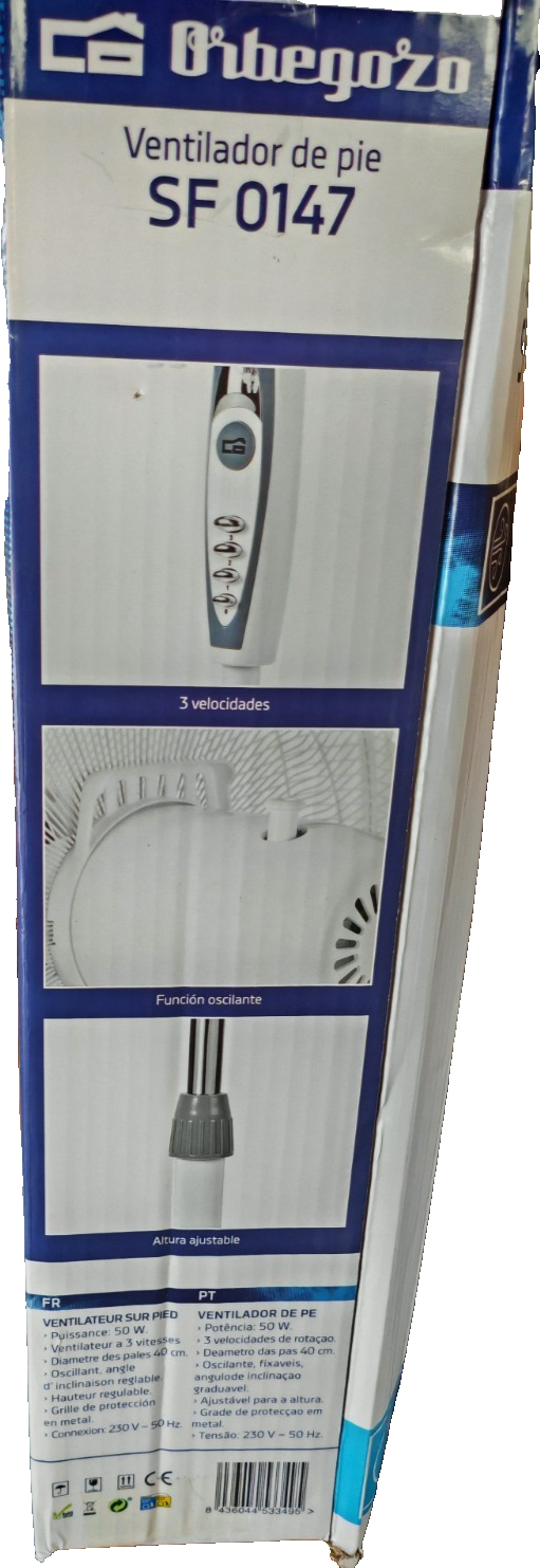 Orbegozo SF0147 Standventilator 50W 40cm 3 Stufen höhenverstellbar Weiß HO-A14