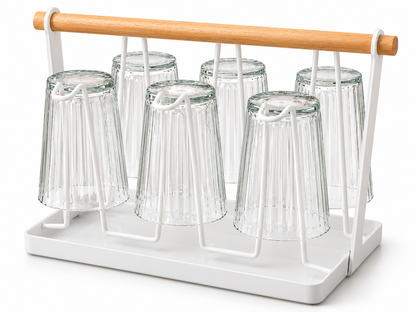 Belle Vous Gläserhalter 6 Gläser Abtropfständer Weiß Holz Tassenhalter C03