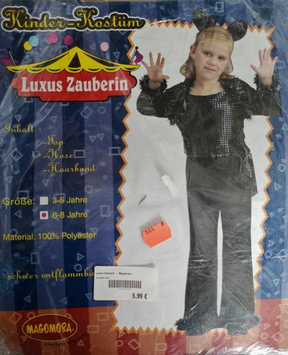 Magomora Kinder Zauberin Kostüm 6-8 Jahre Schwarz Fasching Halloween Hexe  G